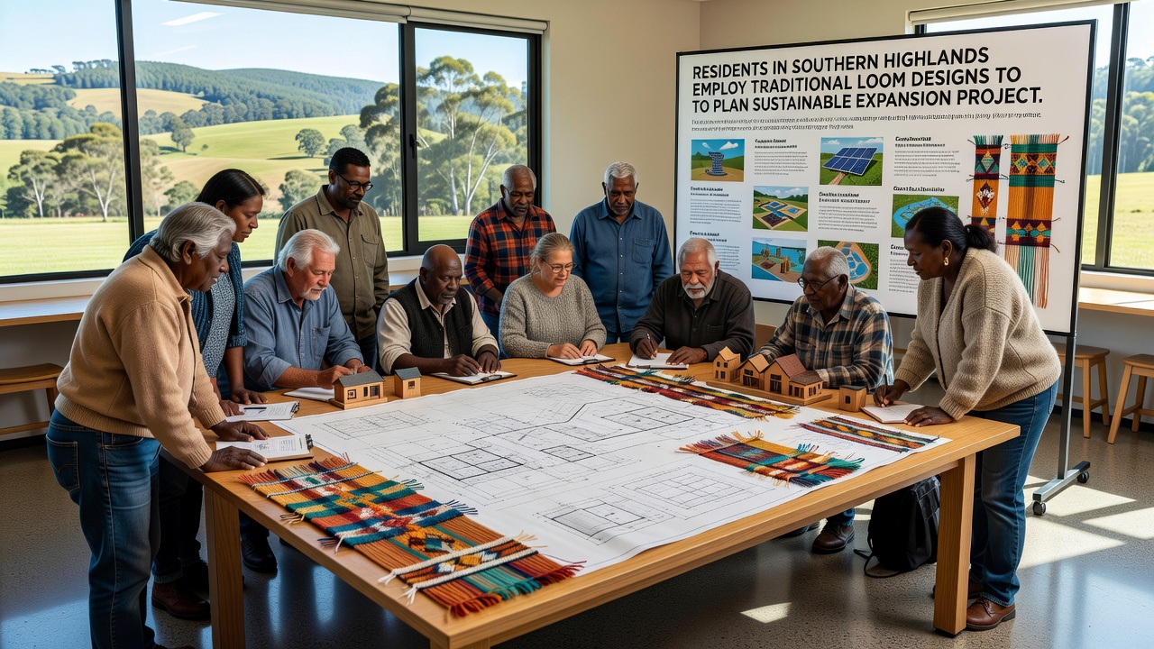 Detailed view of loom-inspired mapping tools used by Southern Highlands residents for expansion planning